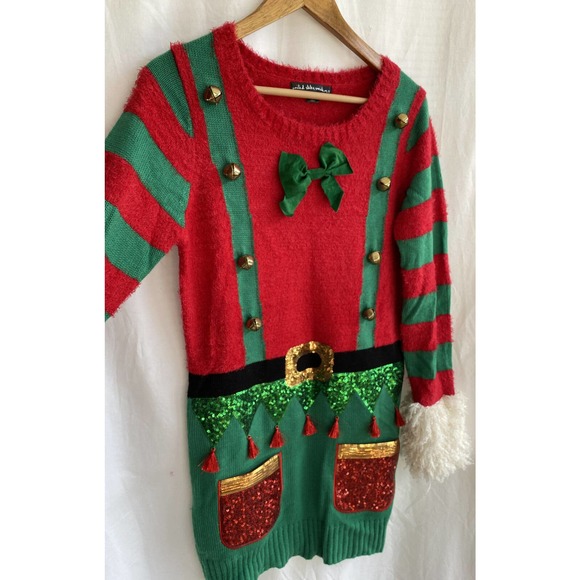 UNITED STATES Sweaters Ugly Christmas Sweater Dress Tunic Fuzzy Elf Size S - Picture 2 of 4